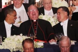 Barack Obama, Timothy Dolan and Mitt Romney at the 67th Annual Alfred E. Smith Memorial Foundation Dinner